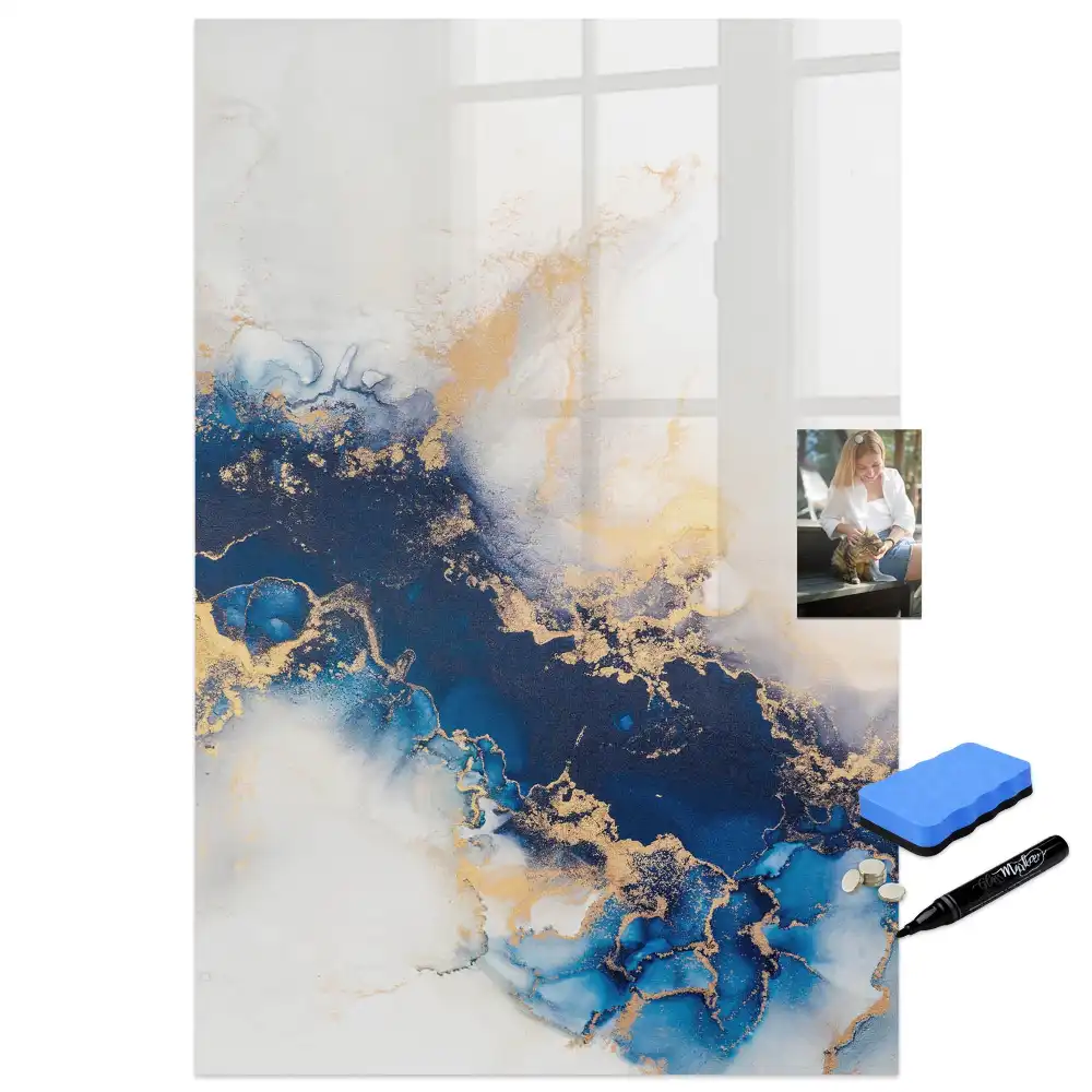 Tableau magnétique avec feutre et motif abstrait en marbre
