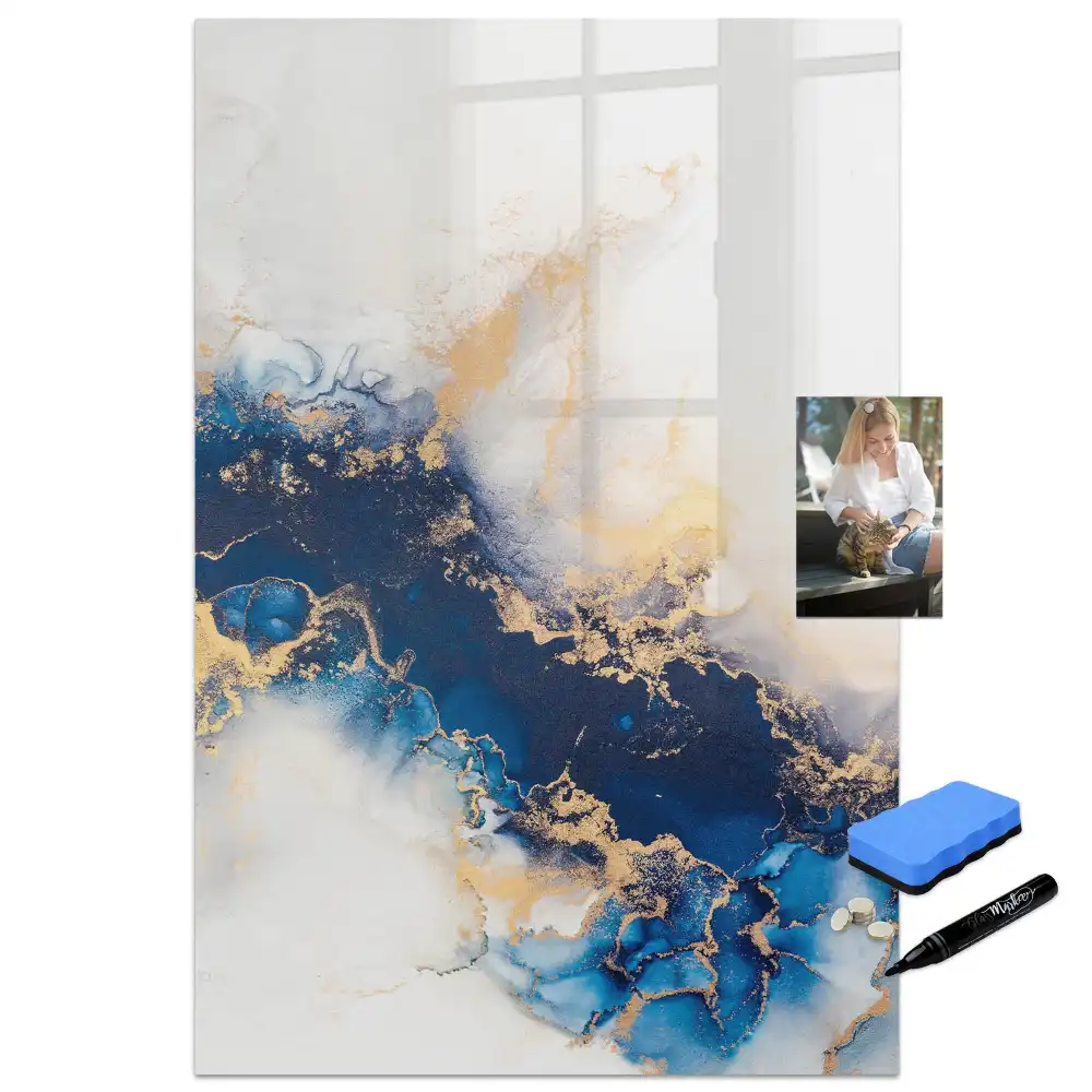Tableau magnétique avec feutre et motif abstrait en marbre