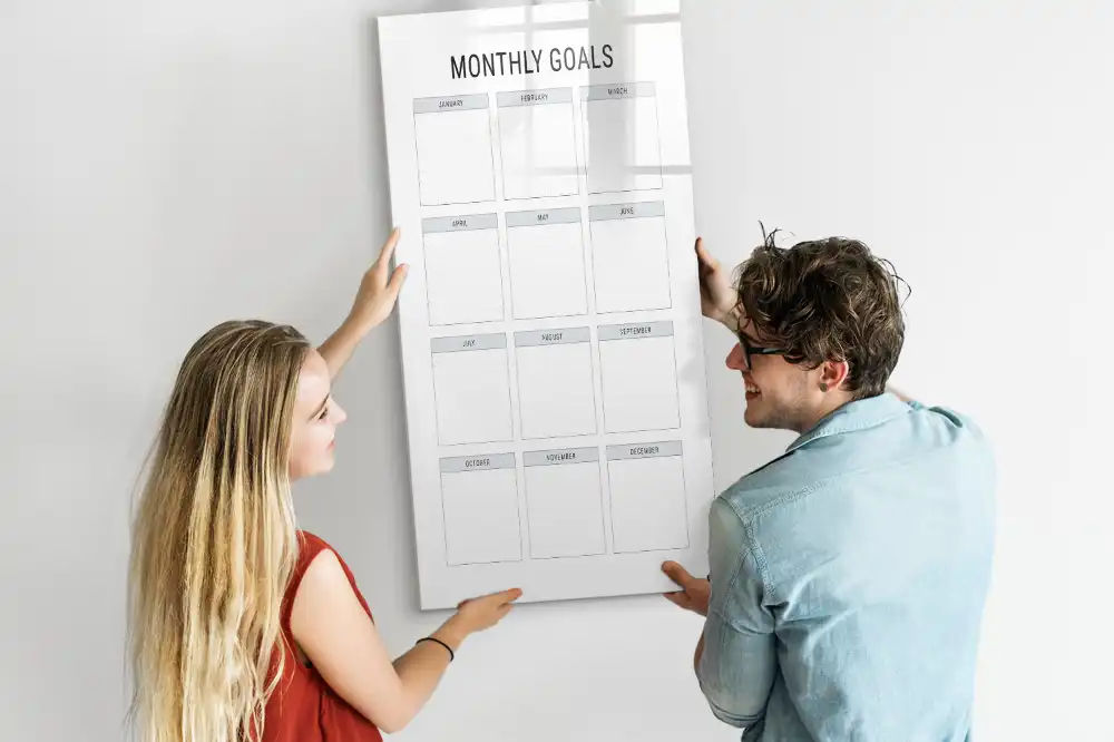 Tableau magnétique effaçable pour objectifs mensuels
