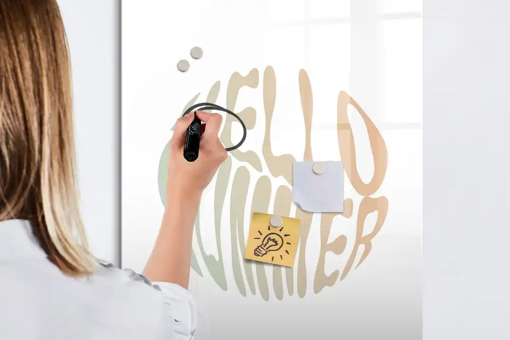 Tableau magnétique avec feutre et motif Bonjour été