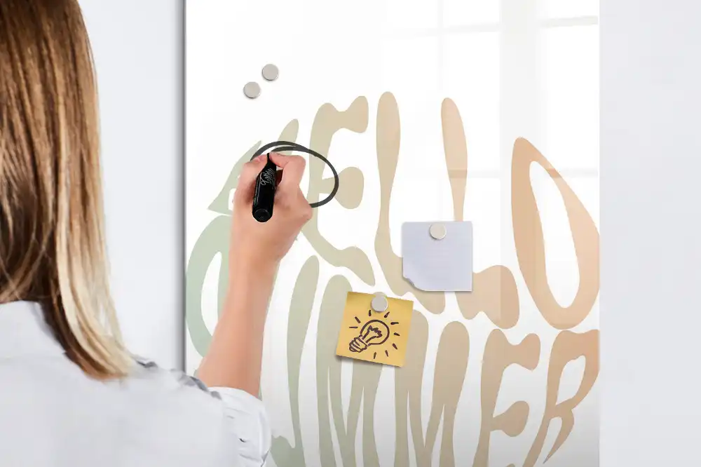 Tableau magnétique avec feutre et motif Bonjour été