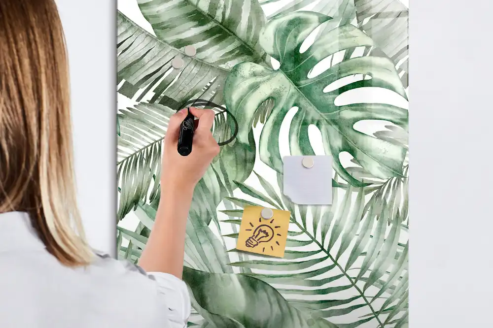 Tableau magnétique pour écriture motif feuilles peintes à l'aquarelle