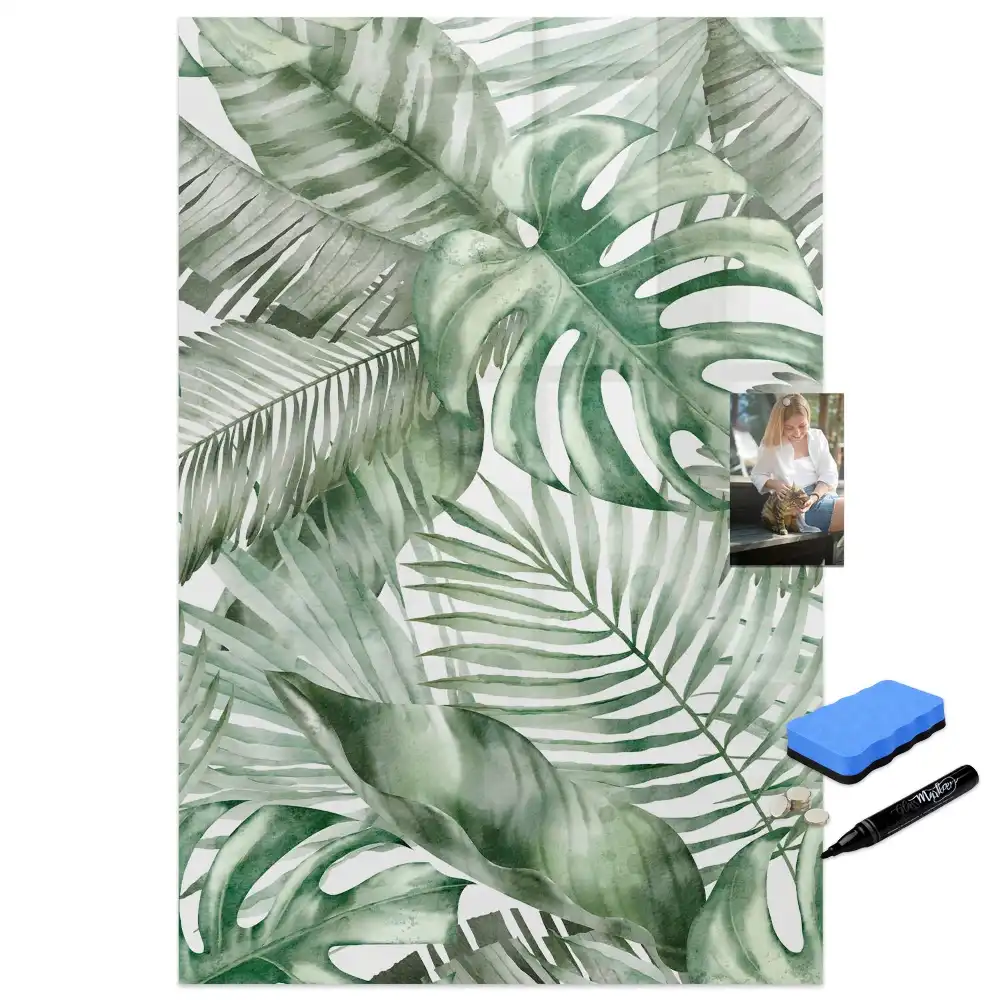 Tableau magnétique pour écriture motif feuilles peintes à l'aquarelle