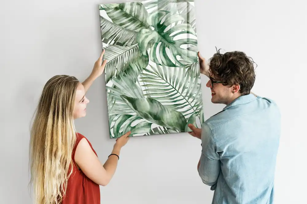 Tableau magnétique pour écriture motif feuilles peintes à l'aquarelle