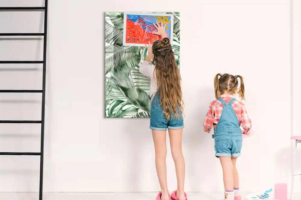 Tableau magnétique pour écriture motif feuilles peintes à l'aquarelle