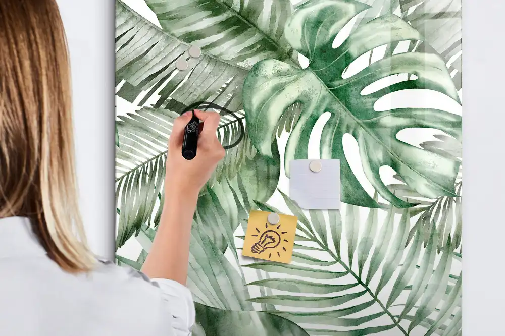 Tableau magnétique pour écriture motif feuilles peintes à l'aquarelle