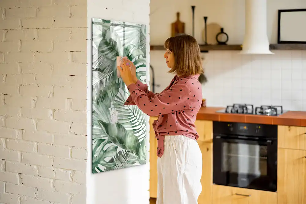 Tableau magnétique pour écriture motif feuilles peintes à l'aquarelle