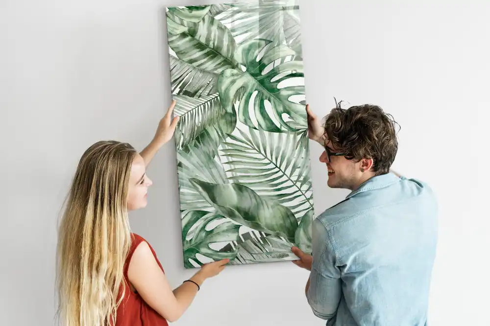 Tableau magnétique pour écriture motif feuilles peintes à l'aquarelle