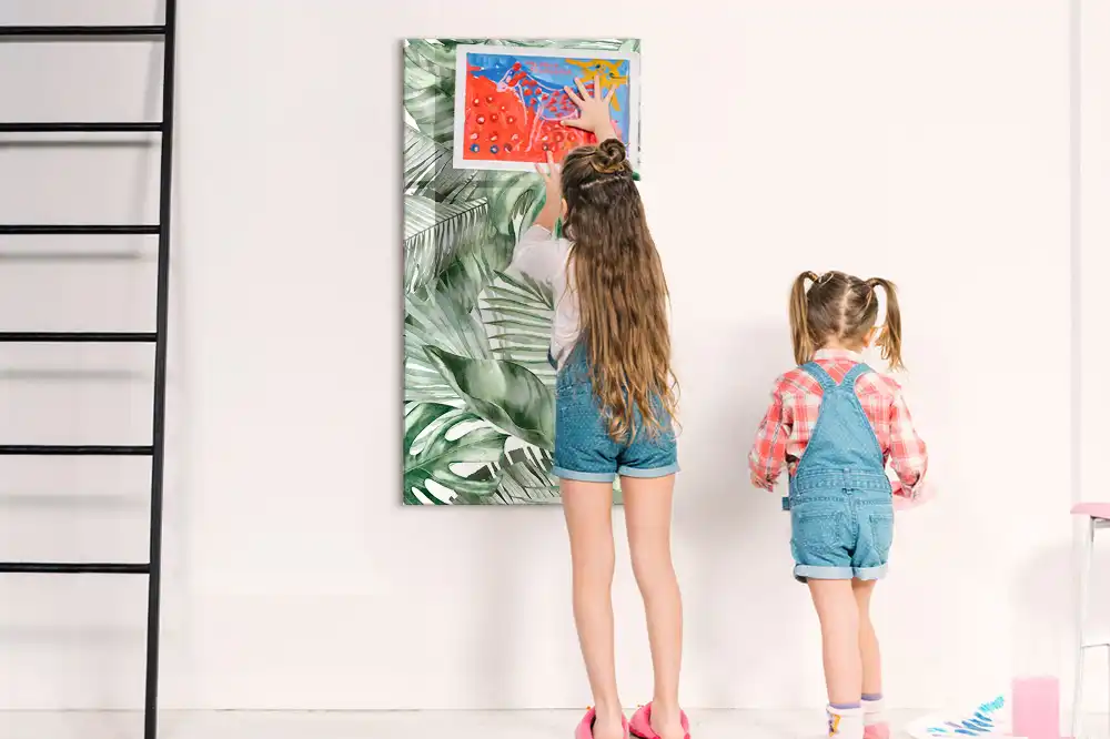 Tableau magnétique pour écriture motif feuilles peintes à l'aquarelle