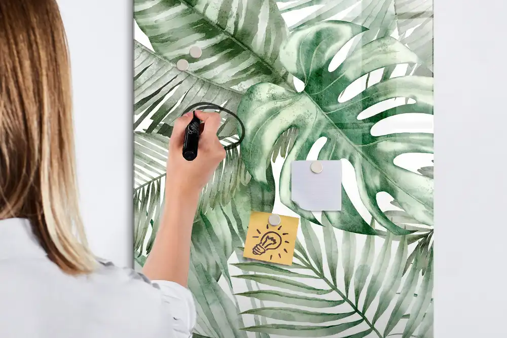 Tableau magnétique pour écriture motif feuilles peintes à l'aquarelle