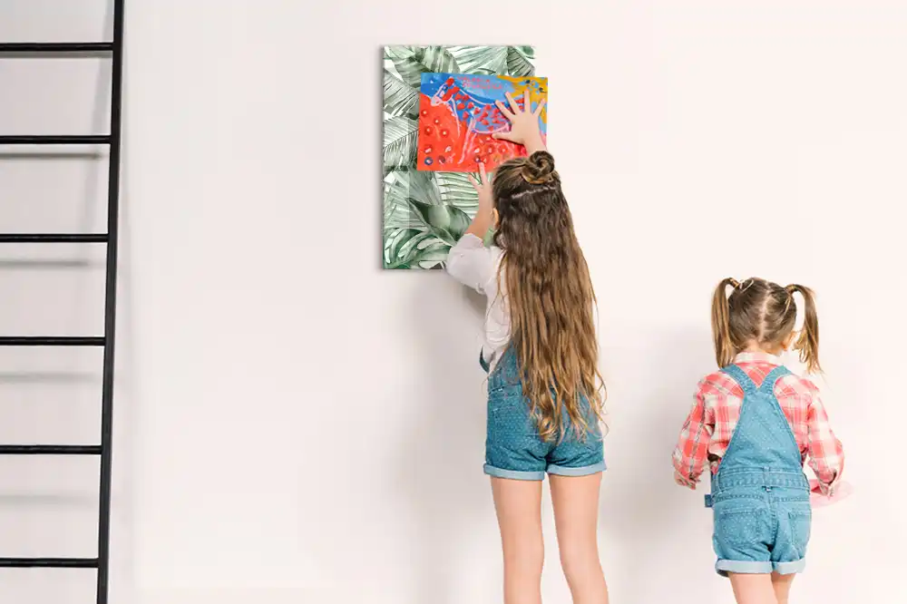 Tableau magnétique pour écriture motif feuilles peintes à l'aquarelle