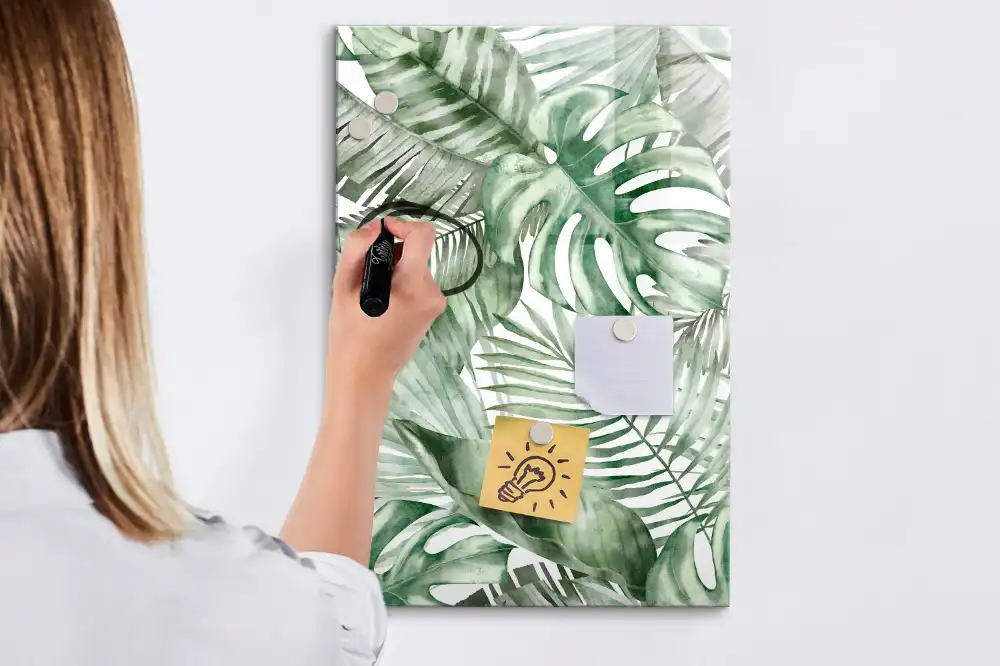 Tableau magnétique pour écriture motif feuilles peintes à l'aquarelle
