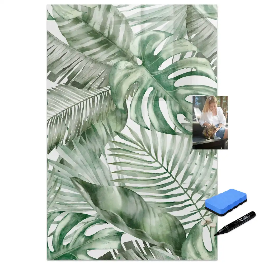 Tableau magnétique pour écriture motif feuilles peintes à l'aquarelle