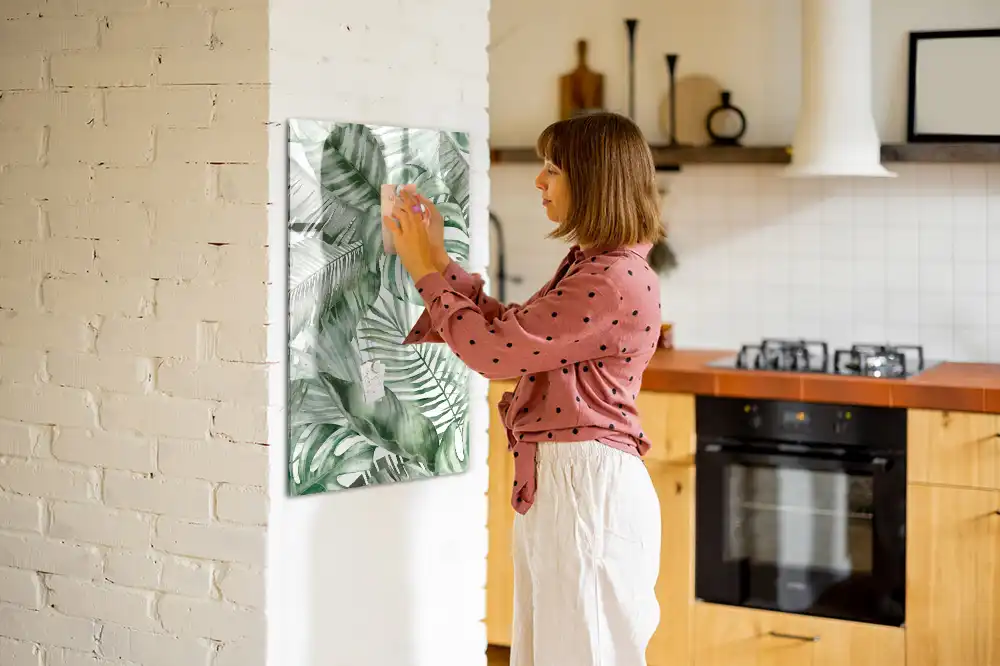 Tableau magnétique pour écriture motif feuilles peintes à l'aquarelle