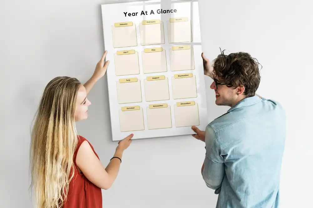 Tableau magnétique effaçable à sec pour planning annuel