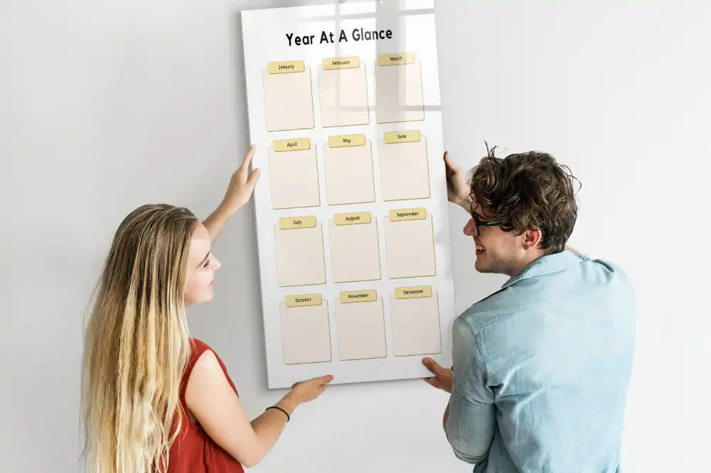 Tableau magnétique effaçable à sec pour planning annuel