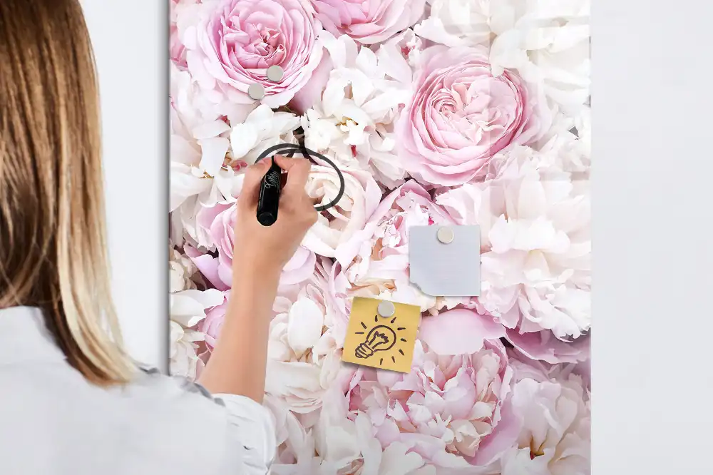 Tableau blanc magnétique effaçable à sec motif boutons de rose