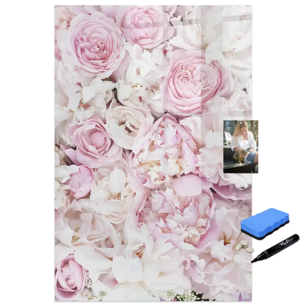 Tableau blanc magnétique effaçable à sec motif boutons de rose
