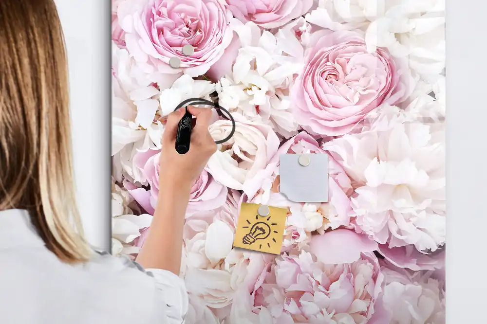 Tableau blanc magnétique effaçable à sec motif boutons de rose