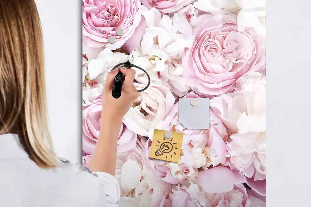 Tableau blanc magnétique effaçable à sec motif boutons de rose