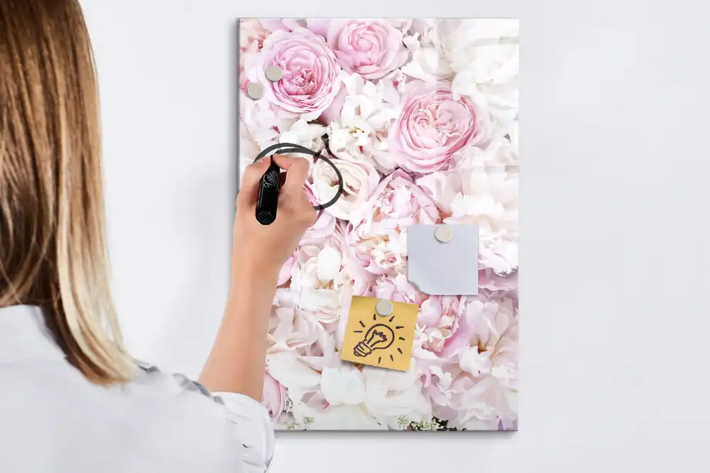 Tableau blanc magnétique effaçable à sec motif boutons de rose