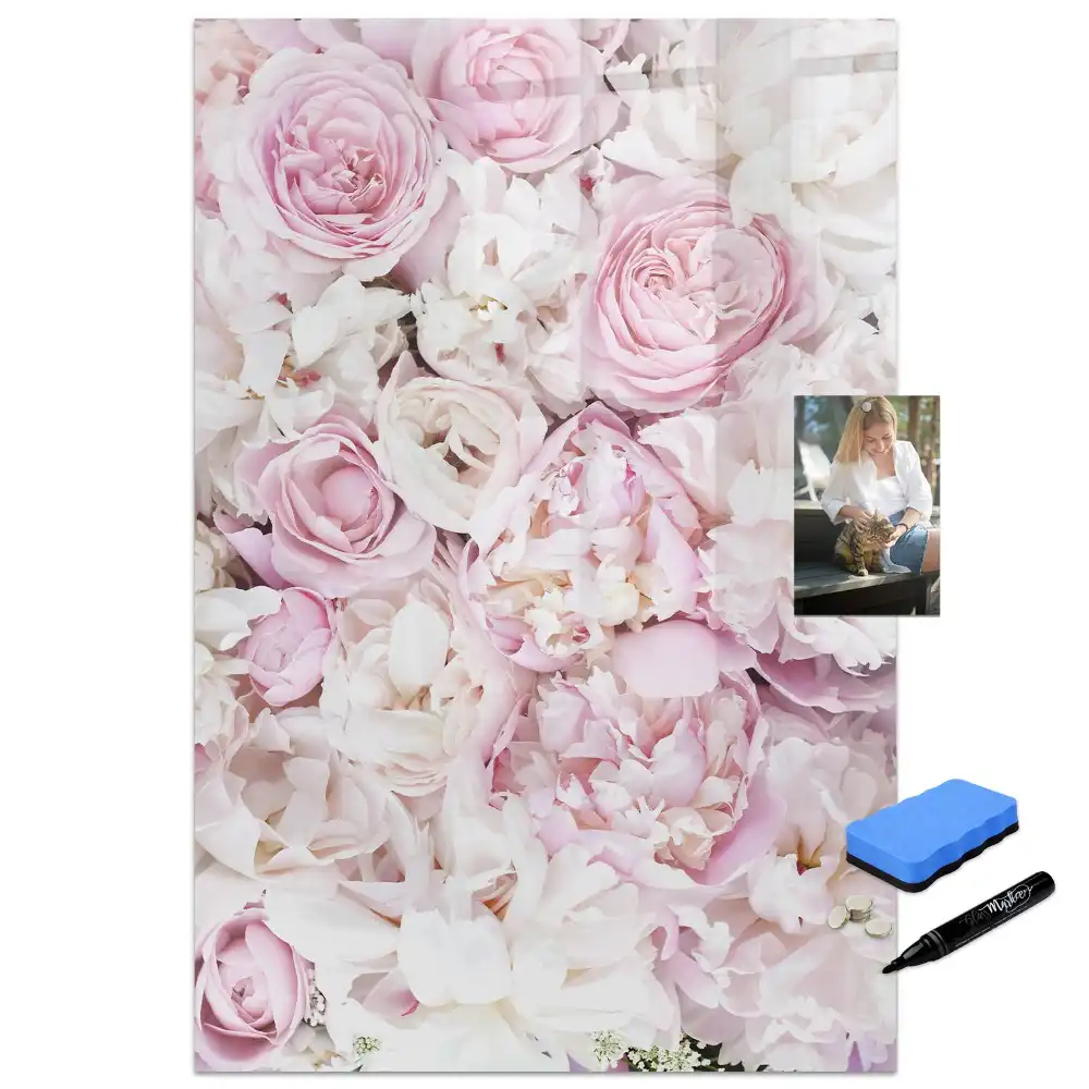 Tableau blanc magnétique effaçable à sec motif boutons de rose