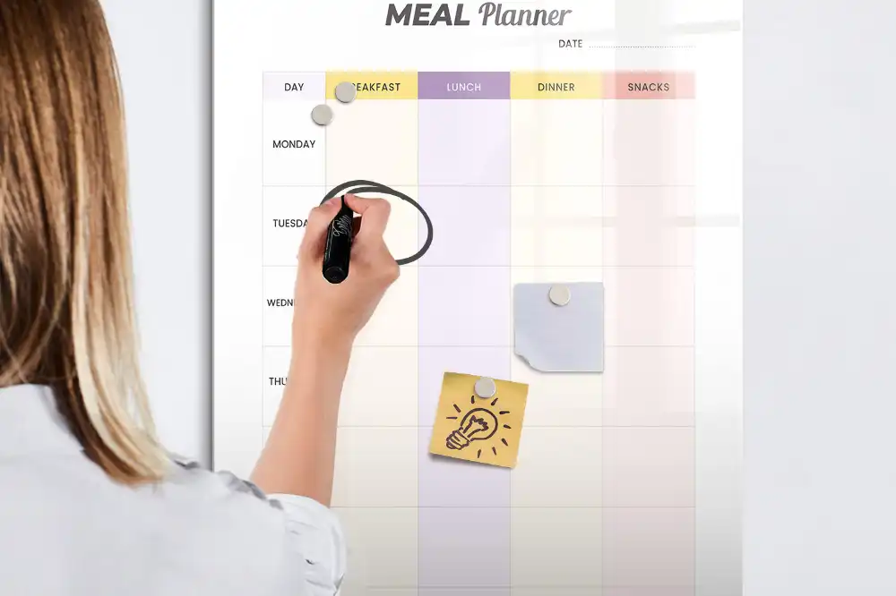 Tableau blanc magnétique effaçable à sec pour planning de repas