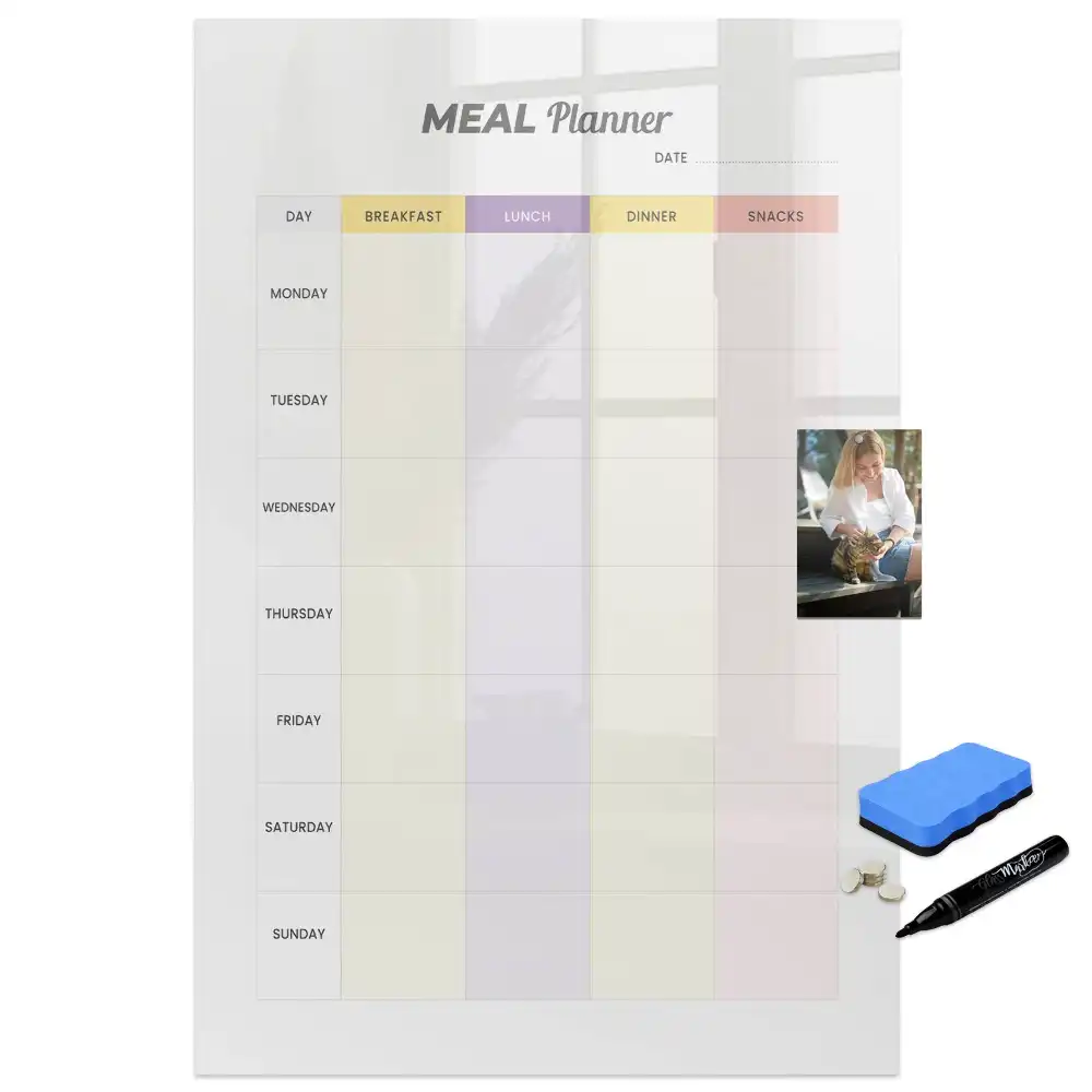 Tableau blanc magnétique effaçable à sec pour planning de repas