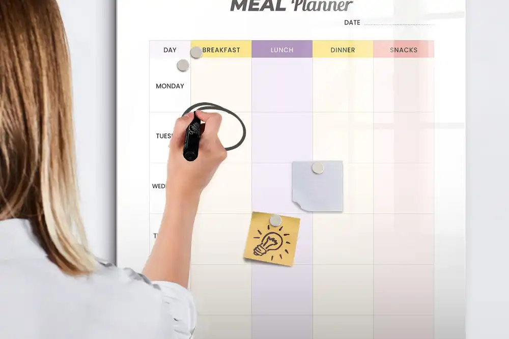 Tableau blanc magnétique effaçable à sec pour planning de repas