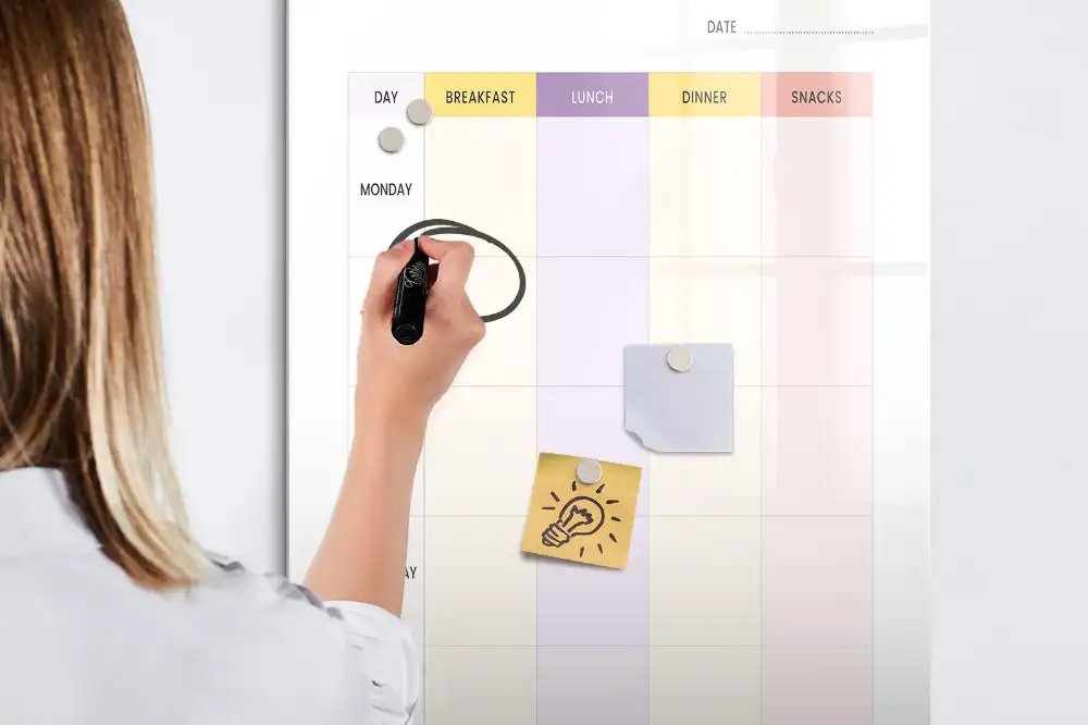 Tableau blanc magnétique effaçable à sec pour planning de repas