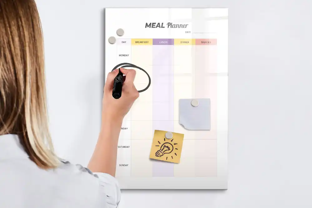 Tableau blanc magnétique effaçable à sec pour planning de repas