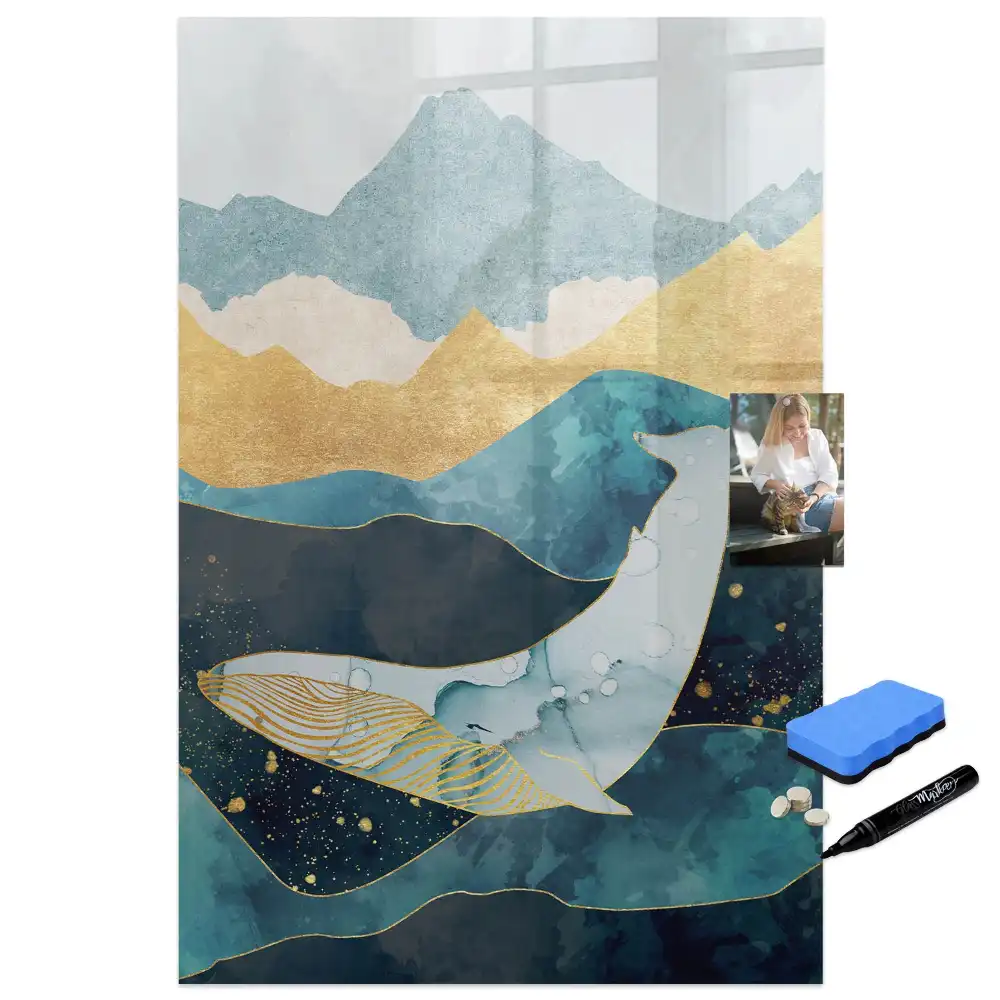 Tableau magnétique avec feutre et décor de statue en marbre représentant une baleine