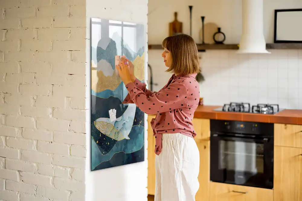 Tableau magnétique avec feutre et décor de statue en marbre représentant une baleine