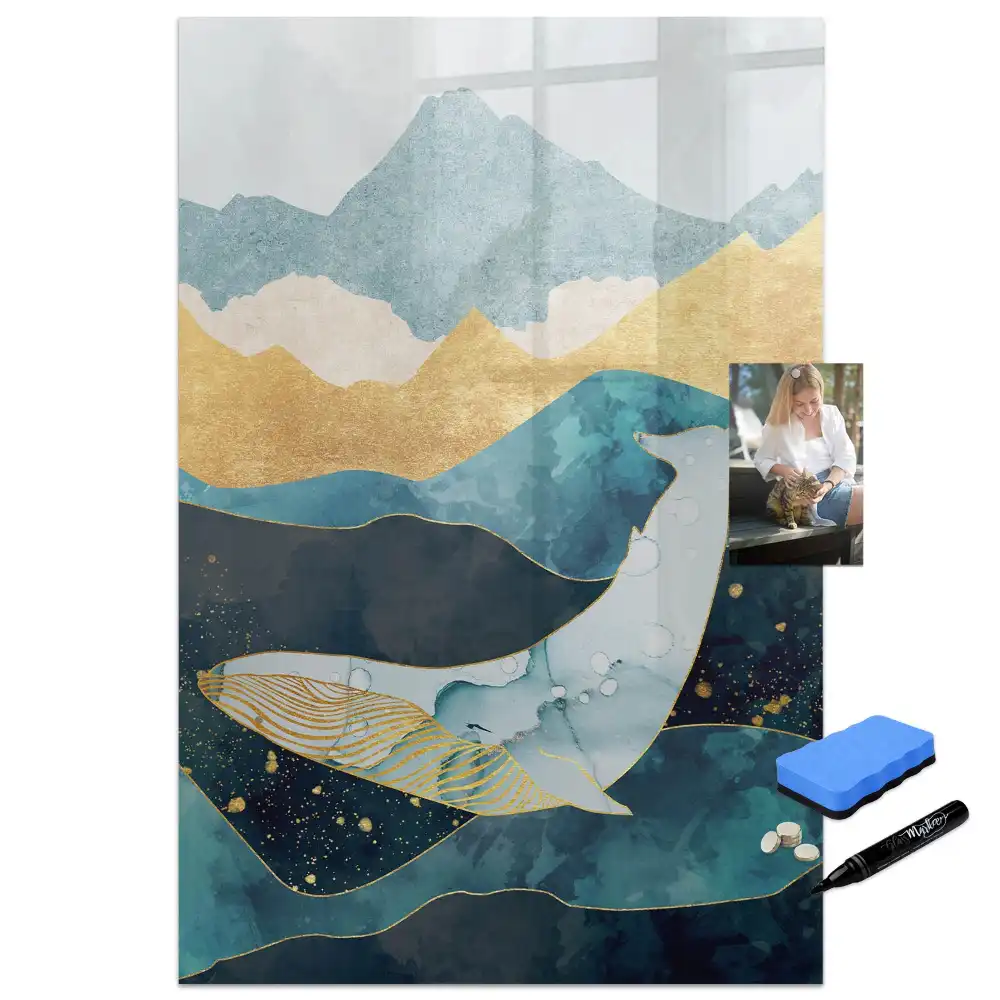 Tableau magnétique avec feutre et décor de statue en marbre représentant une baleine