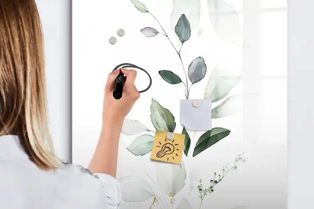 Tableau magnétique pour dessin motif brindille avec feuilles