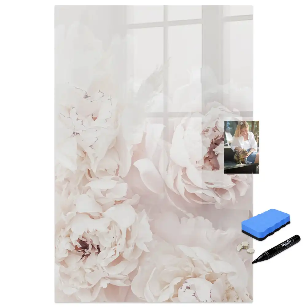 Tableau magnétique effaçable à motif pivoines roses