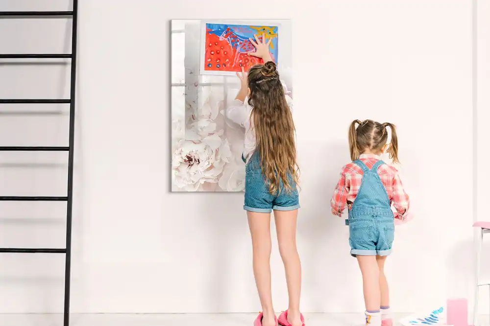 Tableau magnétique effaçable à motif pivoines roses