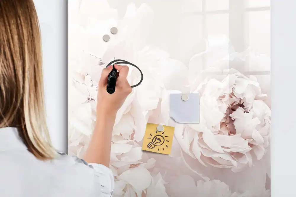 Tableau magnétique effaçable à motif pivoines roses