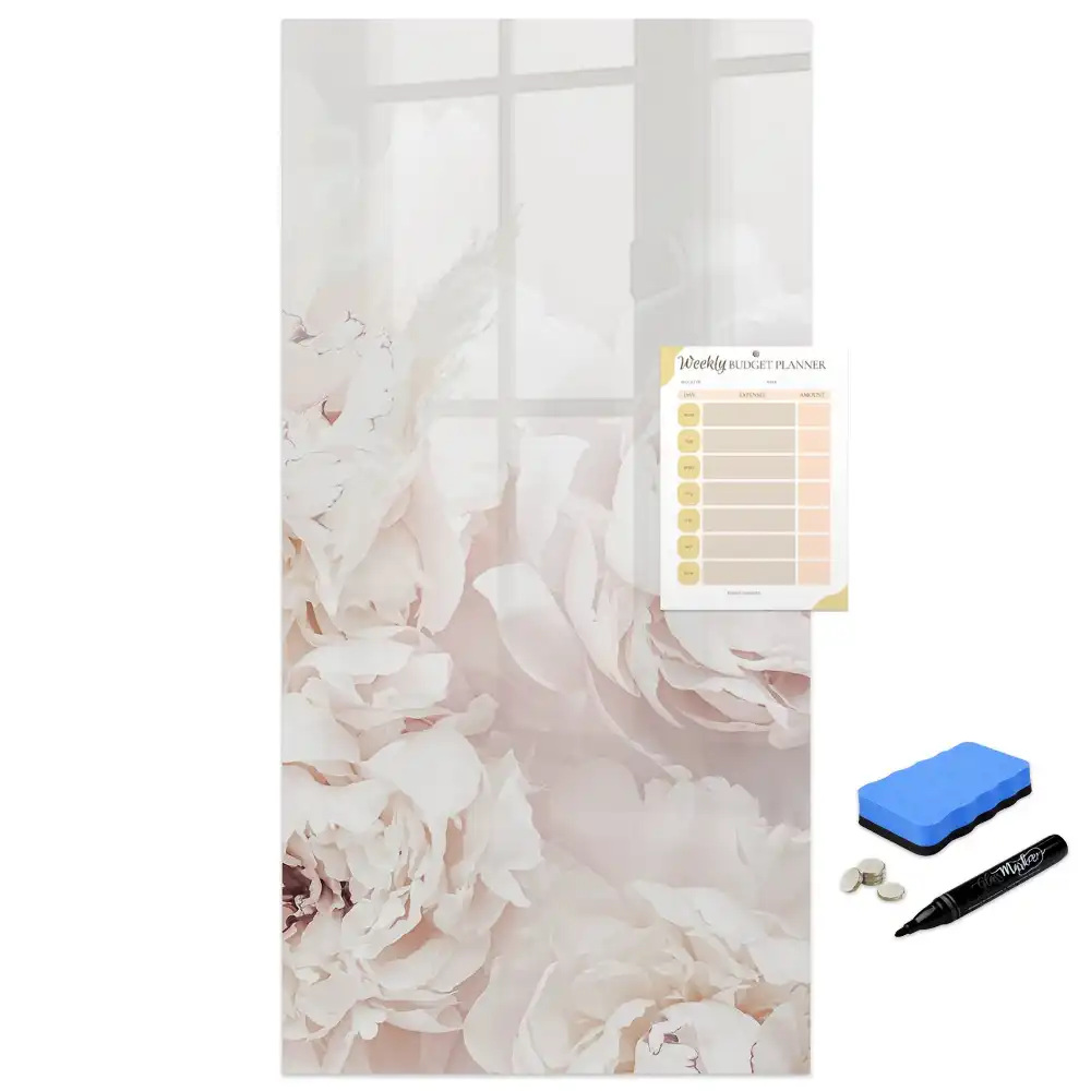 Tableau magnétique effaçable à motif pivoines roses