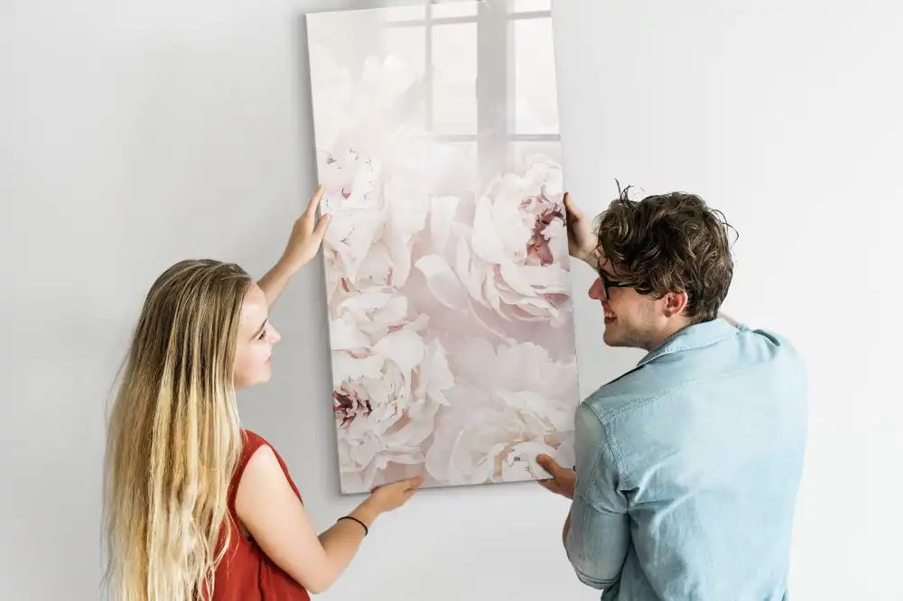 Tableau magnétique effaçable à motif pivoines roses