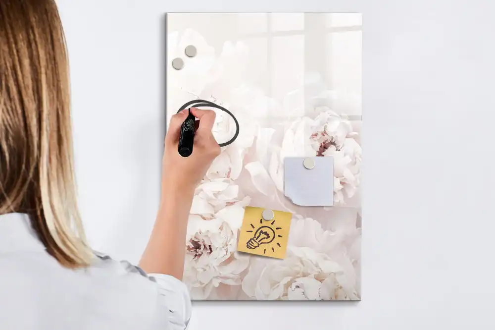 Tableau magnétique effaçable à motif pivoines roses
