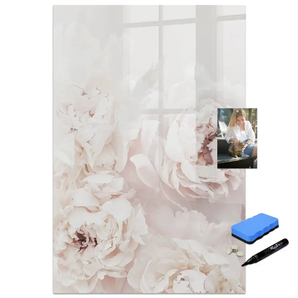 Tableau magnétique effaçable à motif pivoines roses