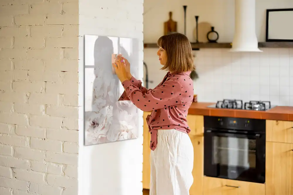Tableau magnétique effaçable à motif pivoines roses
