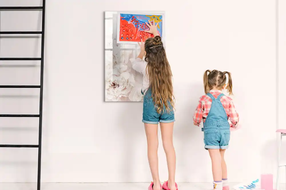 Tableau magnétique effaçable à motif pivoines roses