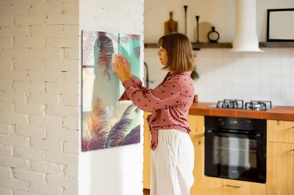 Tableau blanc magnétique effaçable à sec motif palmier exotique
