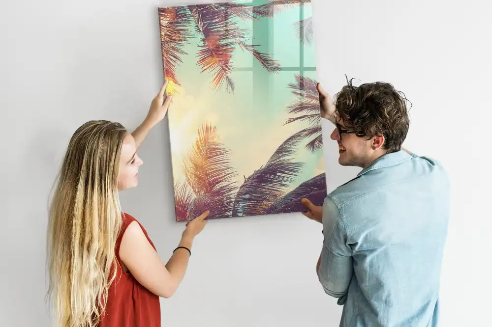 Tableau blanc magnétique effaçable à sec motif palmier exotique