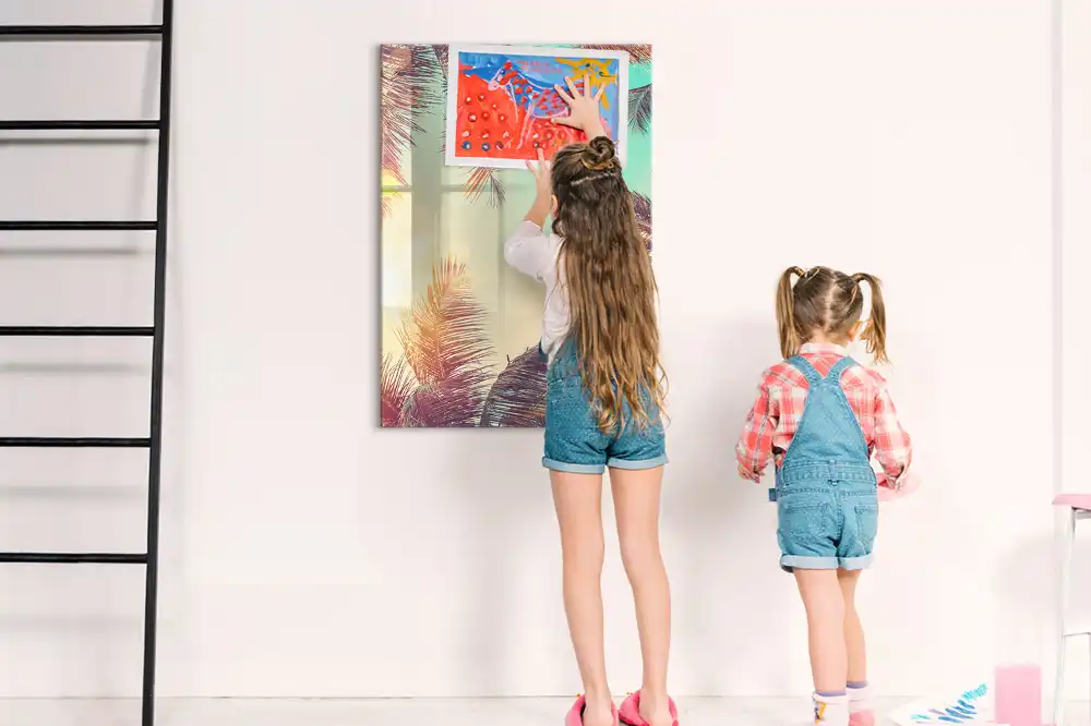 Tableau blanc magnétique effaçable à sec motif palmier exotique