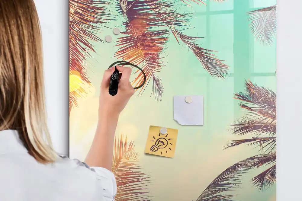 Tableau blanc magnétique effaçable à sec motif palmier exotique