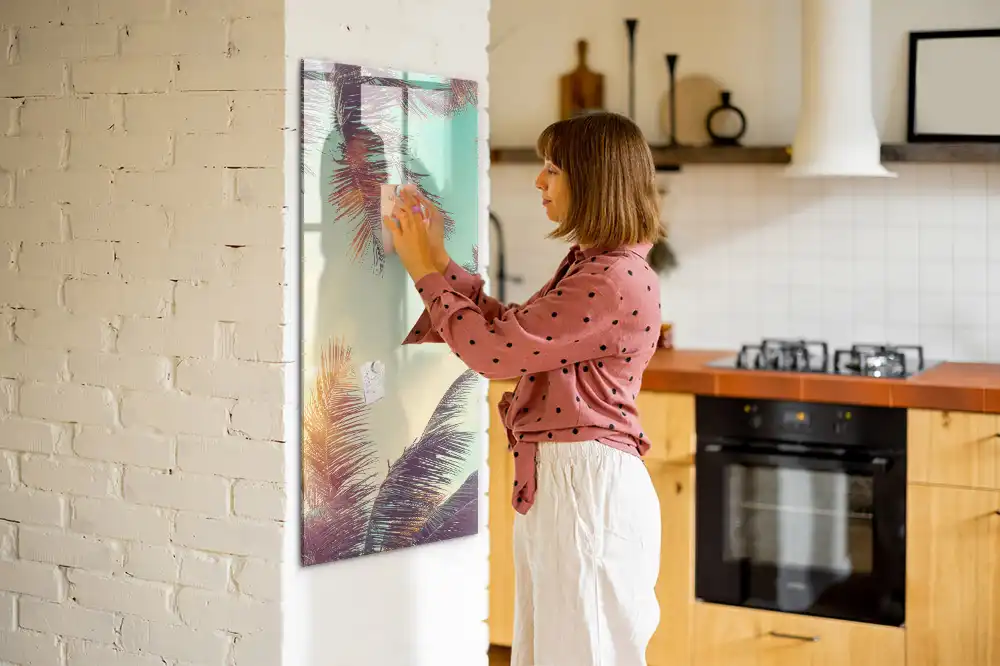 Tableau blanc magnétique effaçable à sec motif palmier exotique