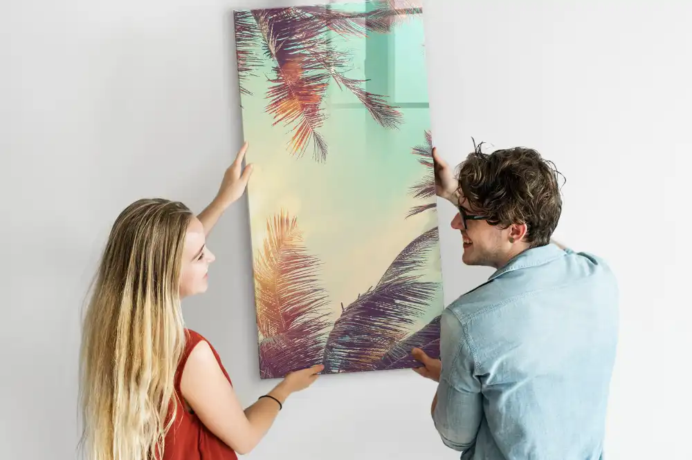 Tableau blanc magnétique effaçable à sec motif palmier exotique